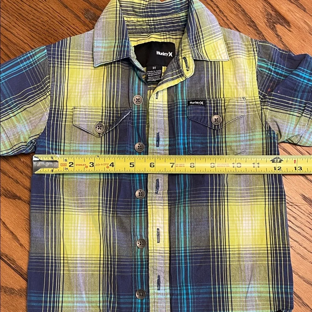 Hurley Kids Plaid Button Down Shirt size 3T, 100% cotton